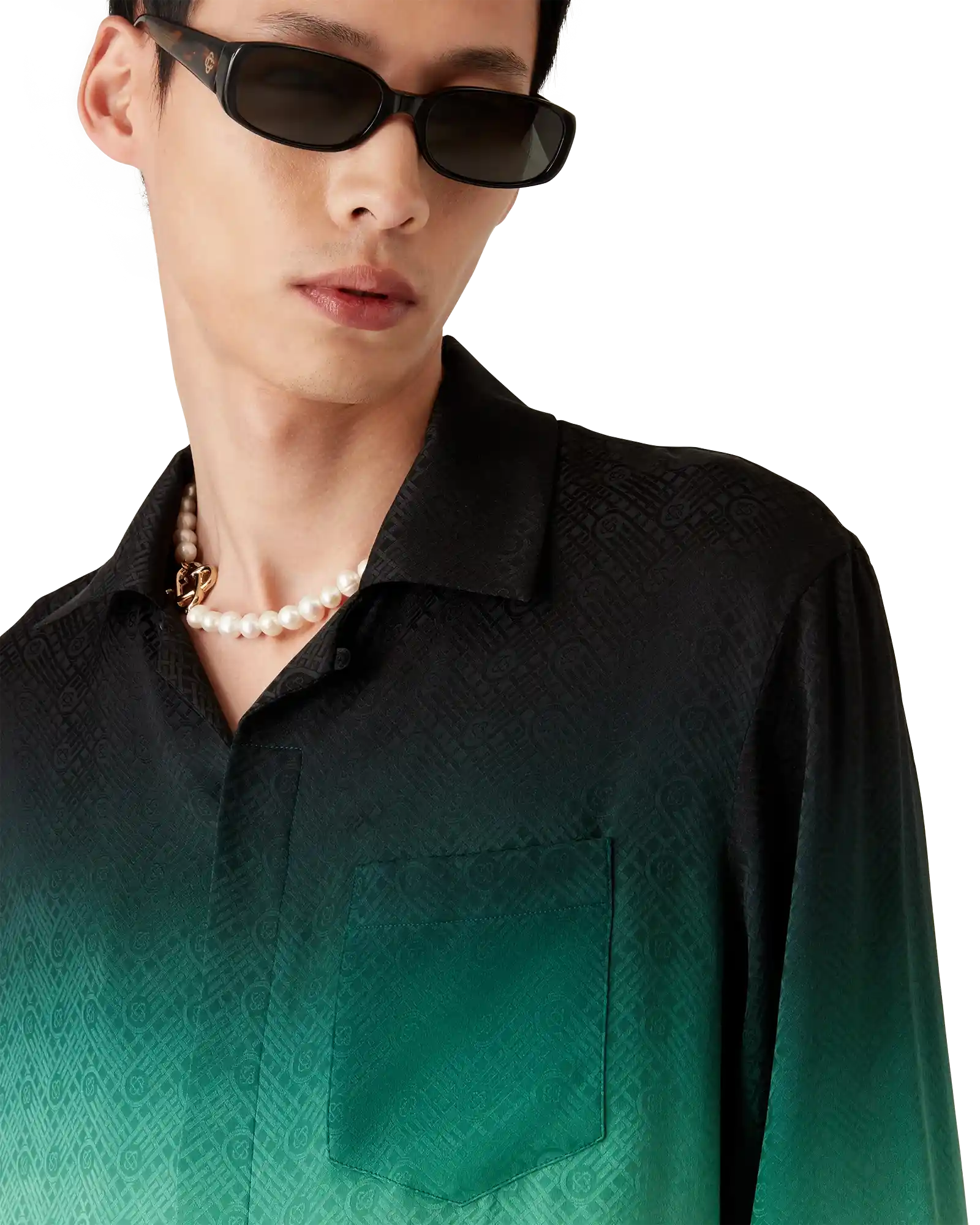Gradient Ping Pong Jacquard Long Sleeve Silk Shirt - 图片 5