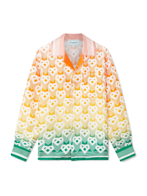 Gradient Heart Monogram Long Sleeve Silk Shirt