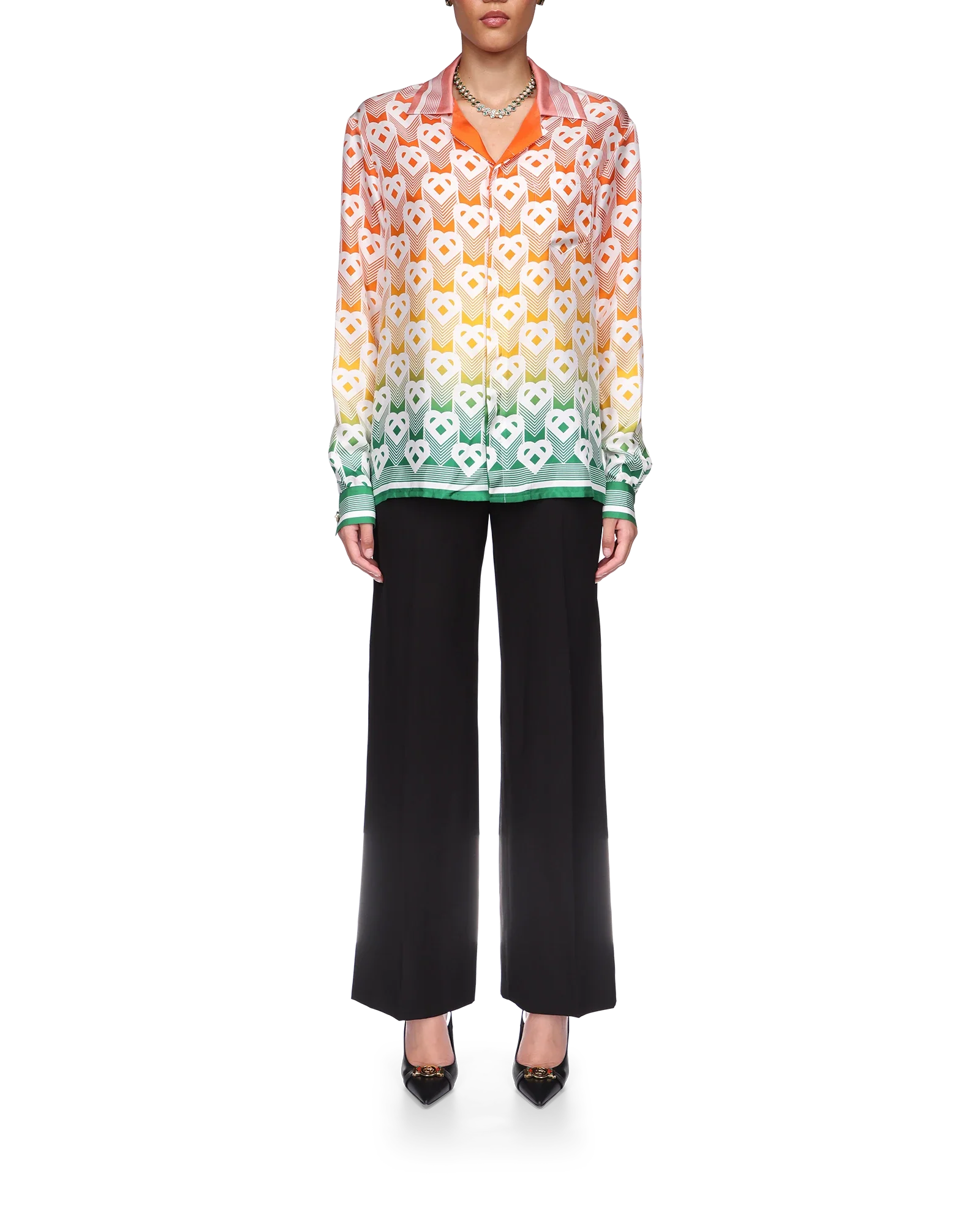 Gradient Heart Monogram Long Sleeve Silk Shirt - 图片 2