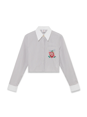 Cotton Pinstripe Embroidered Cropped Shirt