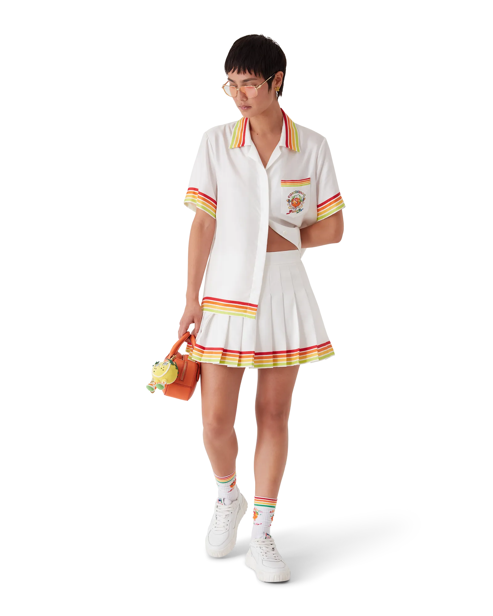 Orange Mascot Pleated Silk Twill Skirt - 图片 2