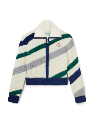 Striped Fluffy Zip Up Jumper