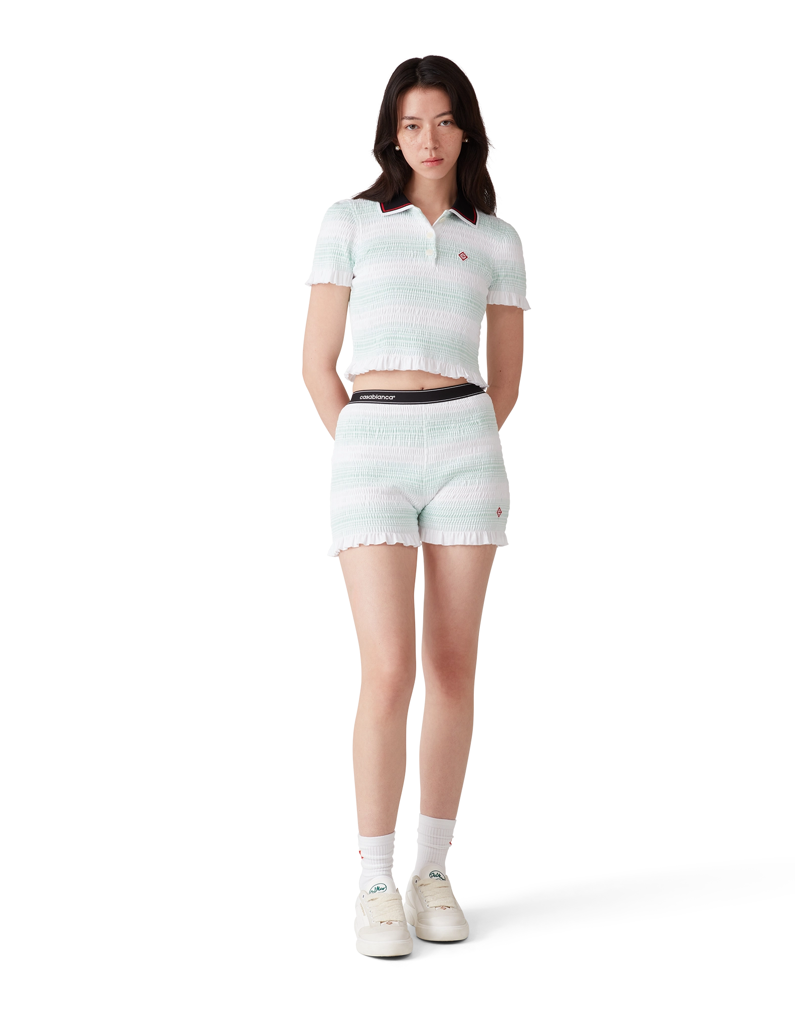 Stripe Shirred Polo Shirt - 图片 2