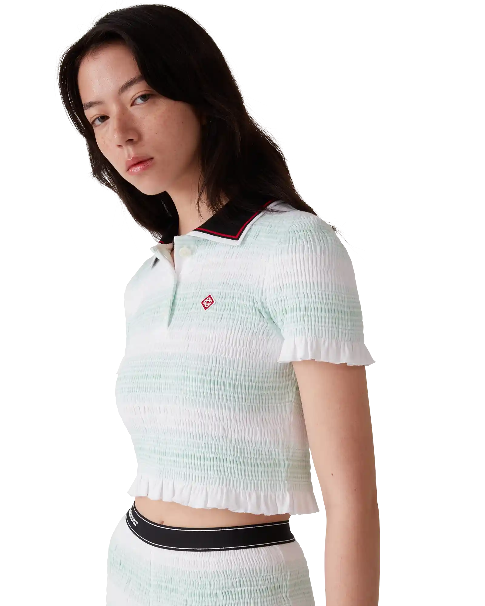 Stripe Shirred Polo Shirt - 图片 4