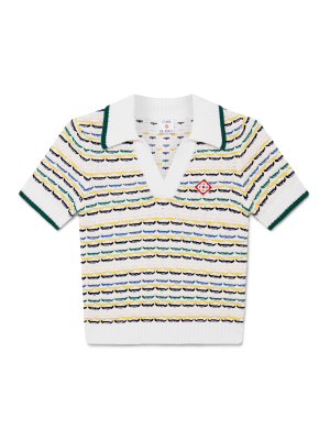 Cotton Tuck Stitch Cropped Polo Shirt