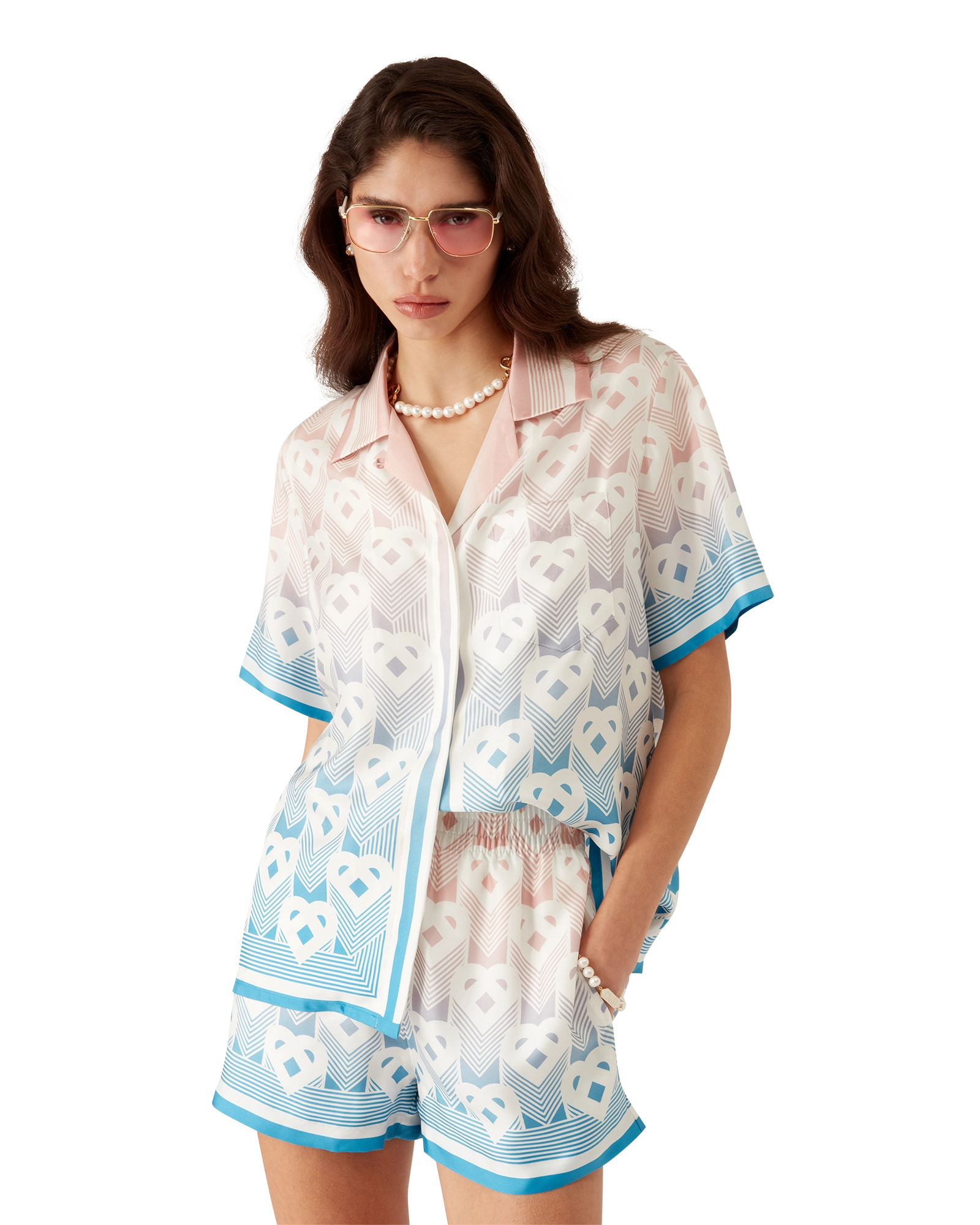 Gradient Heart Monogram Silk Shorts - 图片 4