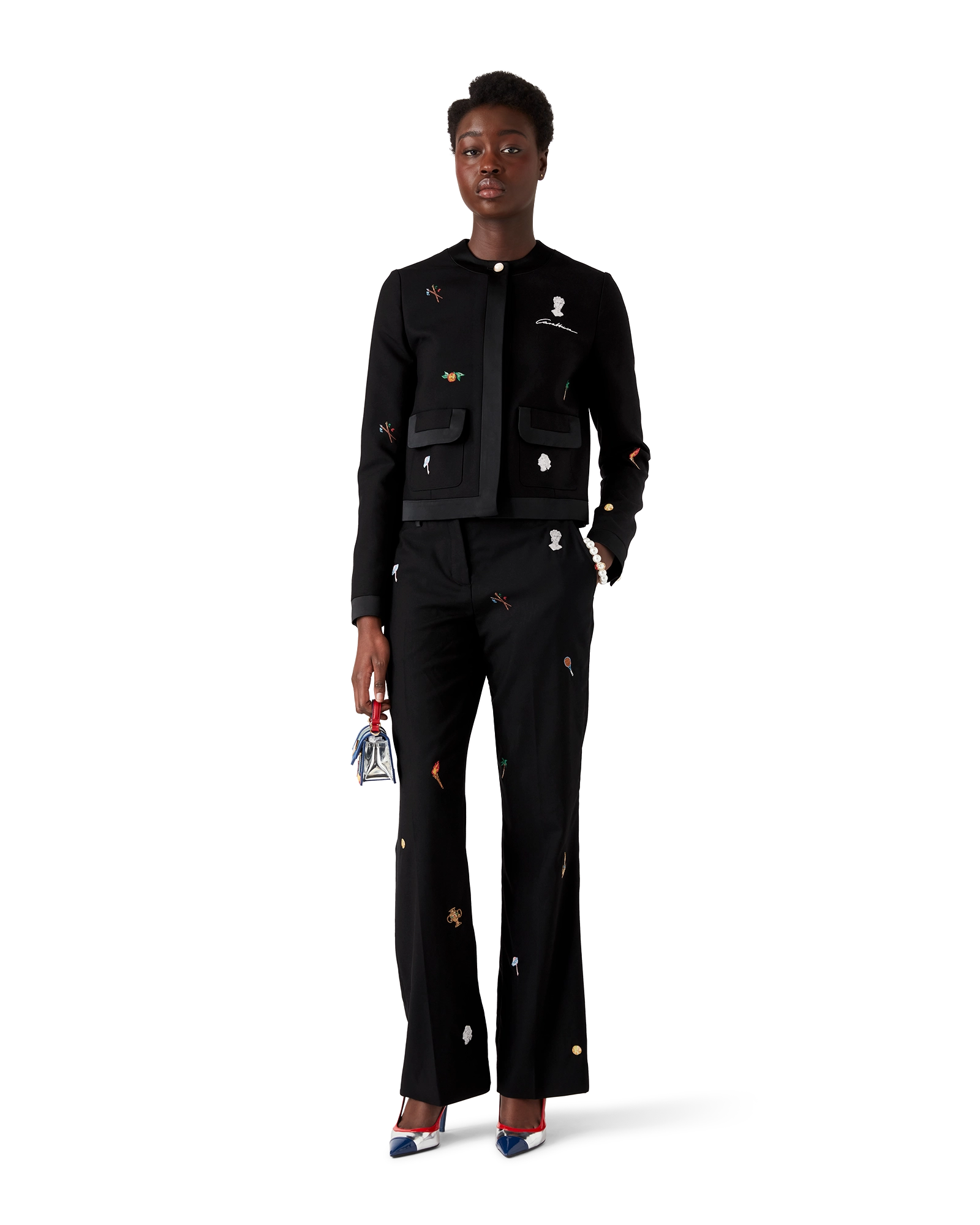 Embroidered Motif Wool Tailored Trousers - 图片 2