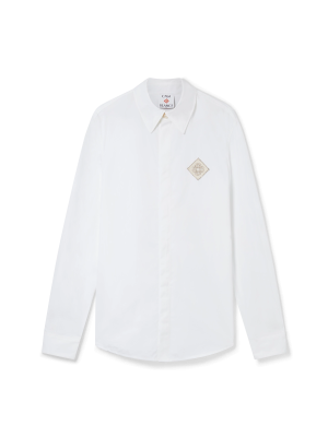 Pearl Diamond Patch Long Sleeve Cotton Shirt