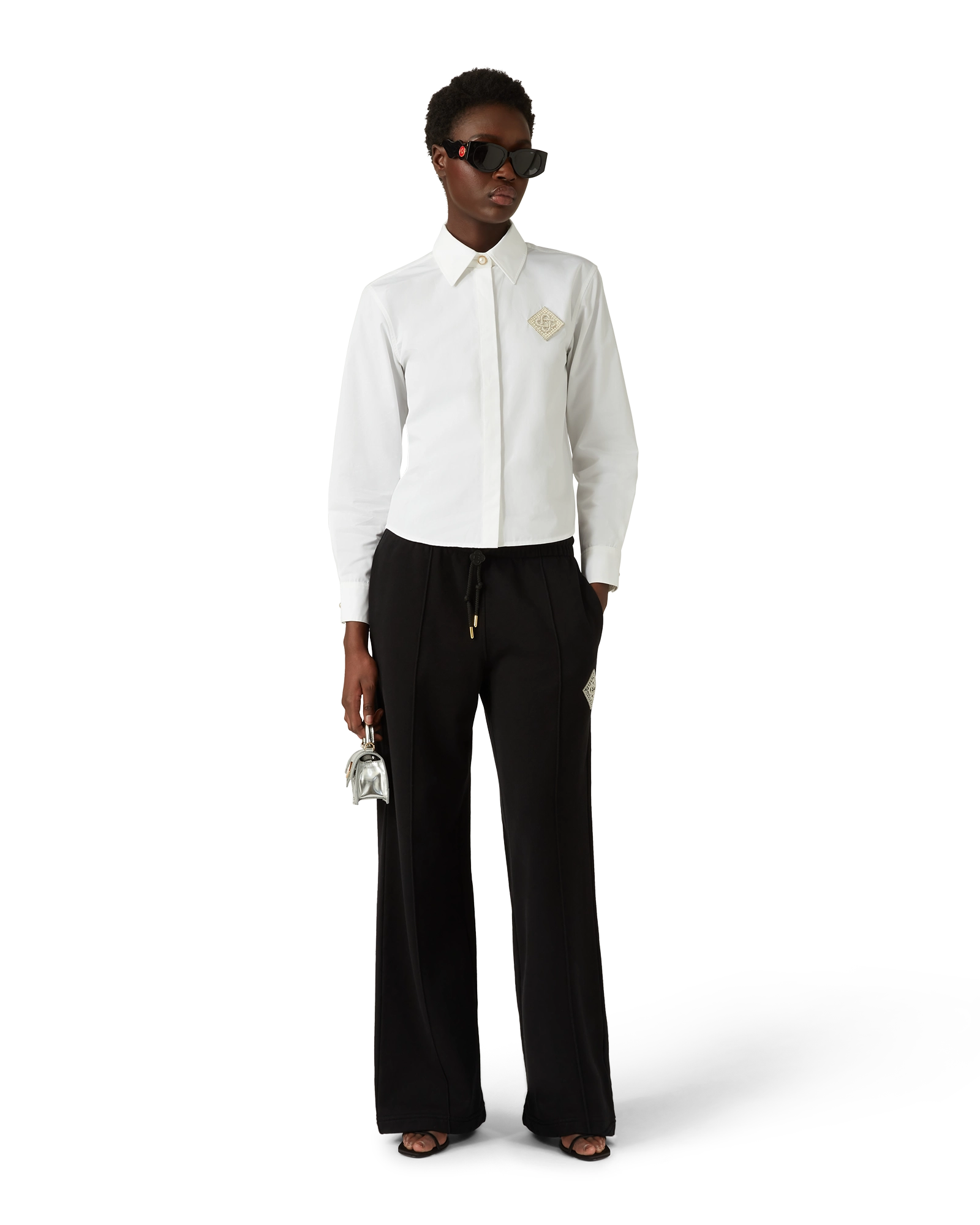 Pearl Diamond Patch Long Sleeve Cotton Shirt - 图片 2