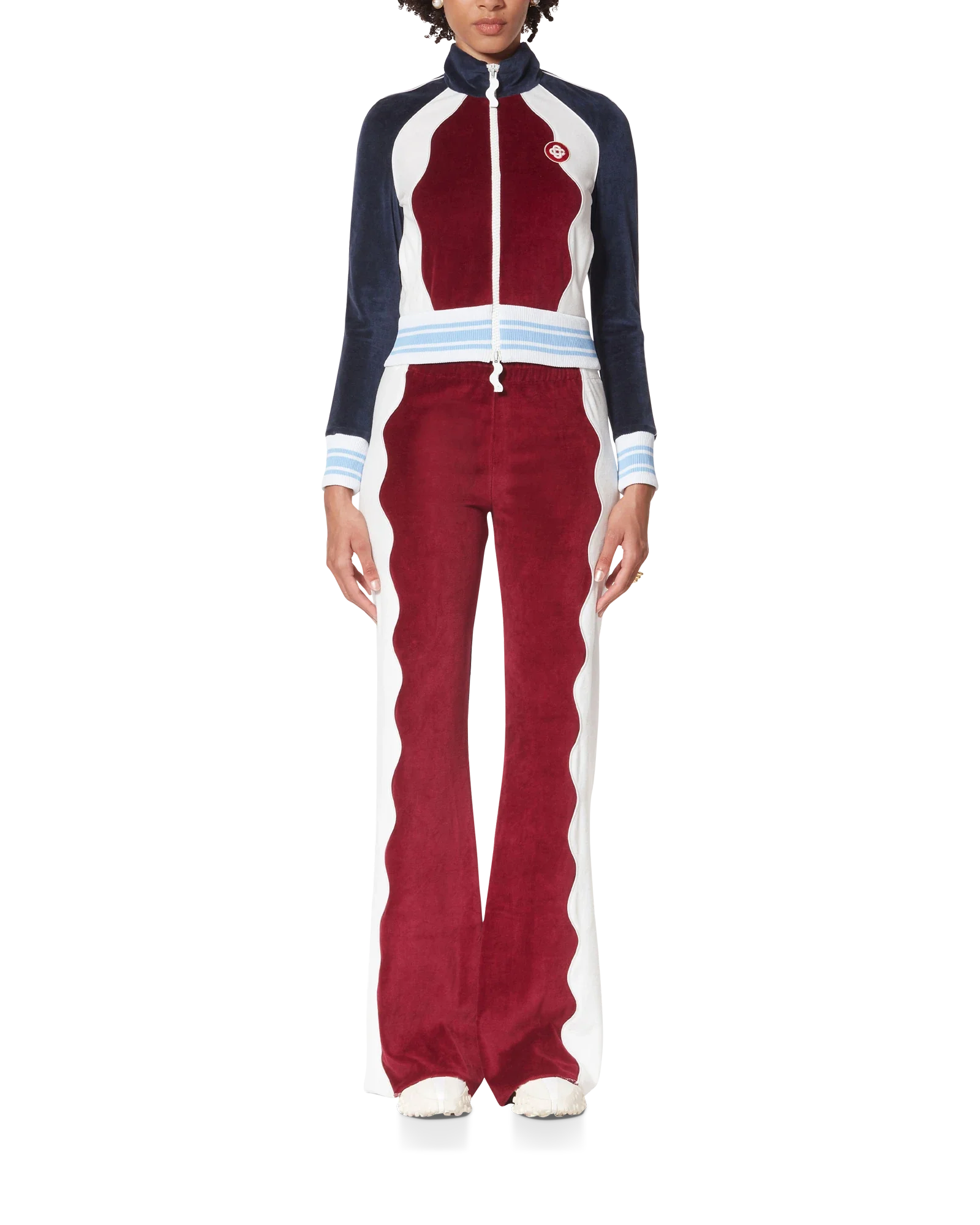 Burgundy Velour Panelled Track Jacket - 图片 2