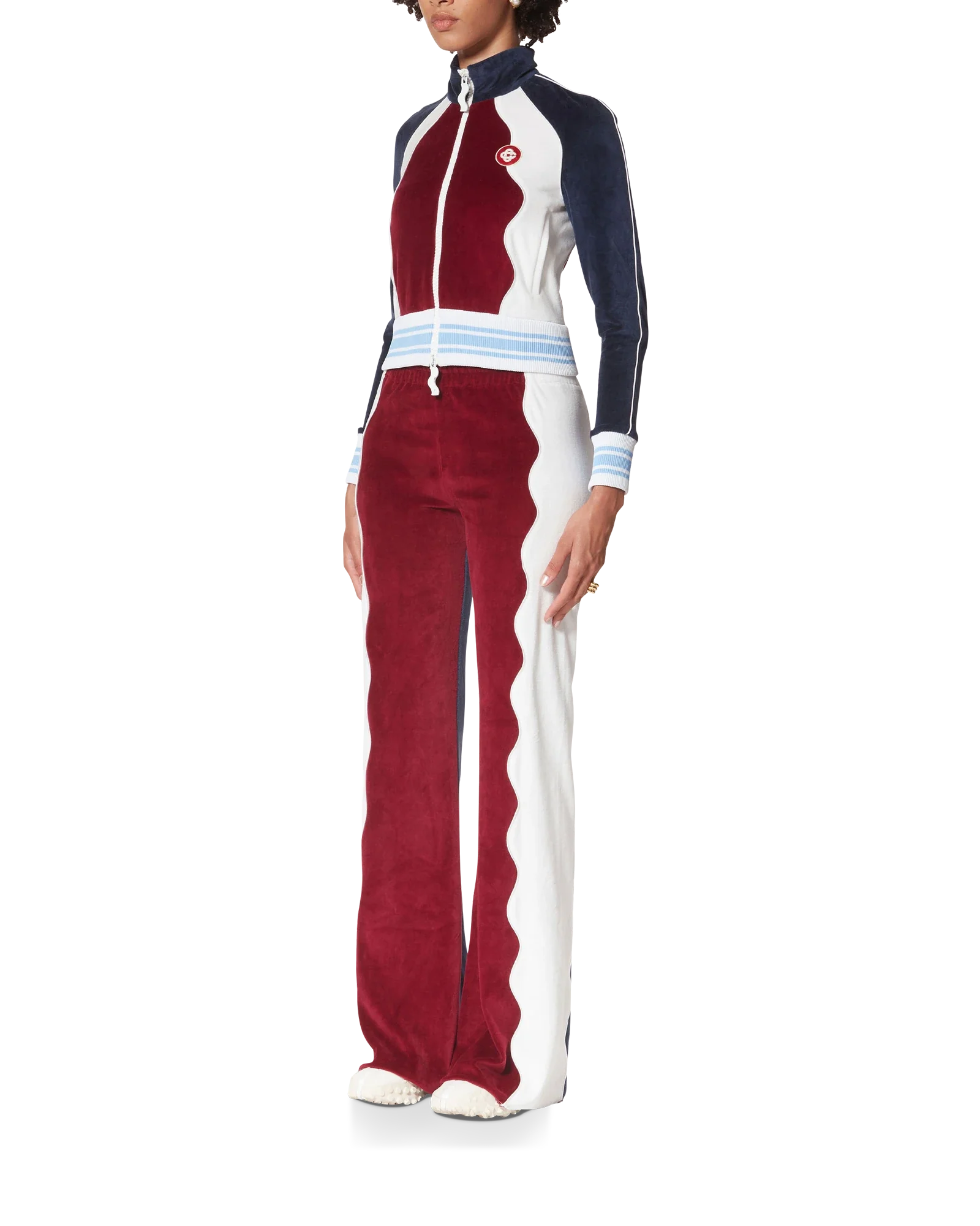 Burgundy Velour Panelled Track Jacket - 图片 3