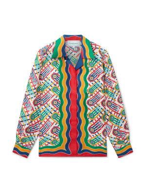 Tennis Monogram Long Sleeve Silk Shirt