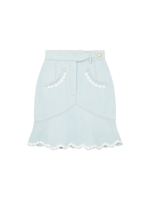 Scalloped Hem Denim Mini Skirt