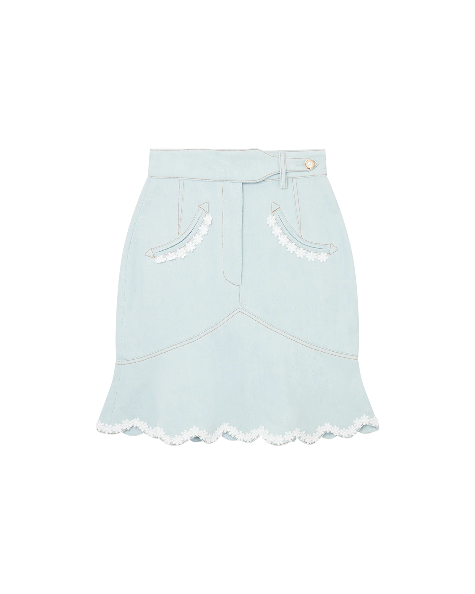 Scalloped Hem Denim Mini Skirt