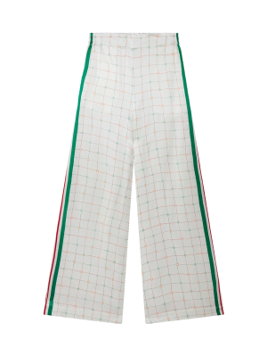 Tennis Club Check Wide Leg Silk Trousers