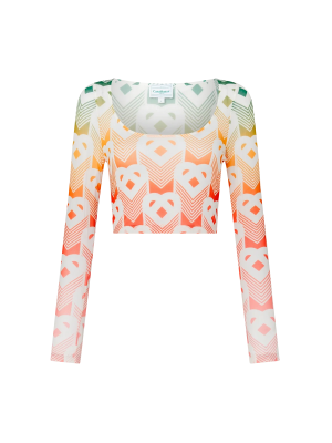 Gradient Heart Monogram Mesh Top