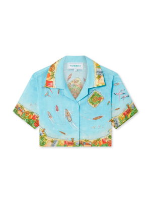 Maison Sur Piloti Cropped Short Sleeve Linen Shirt