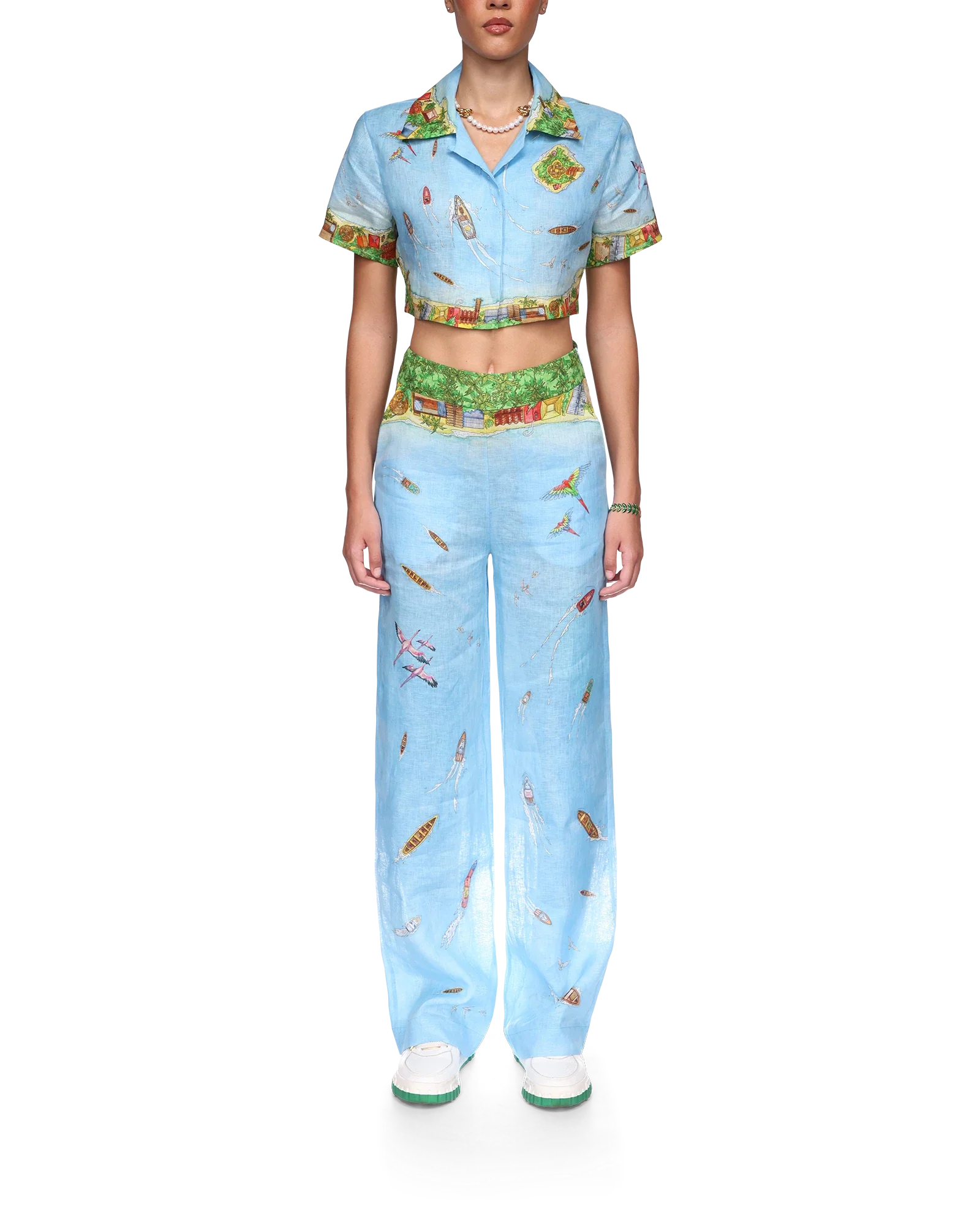 Maison Sur Piloti Cropped Short Sleeve Linen Shirt - 图片 3