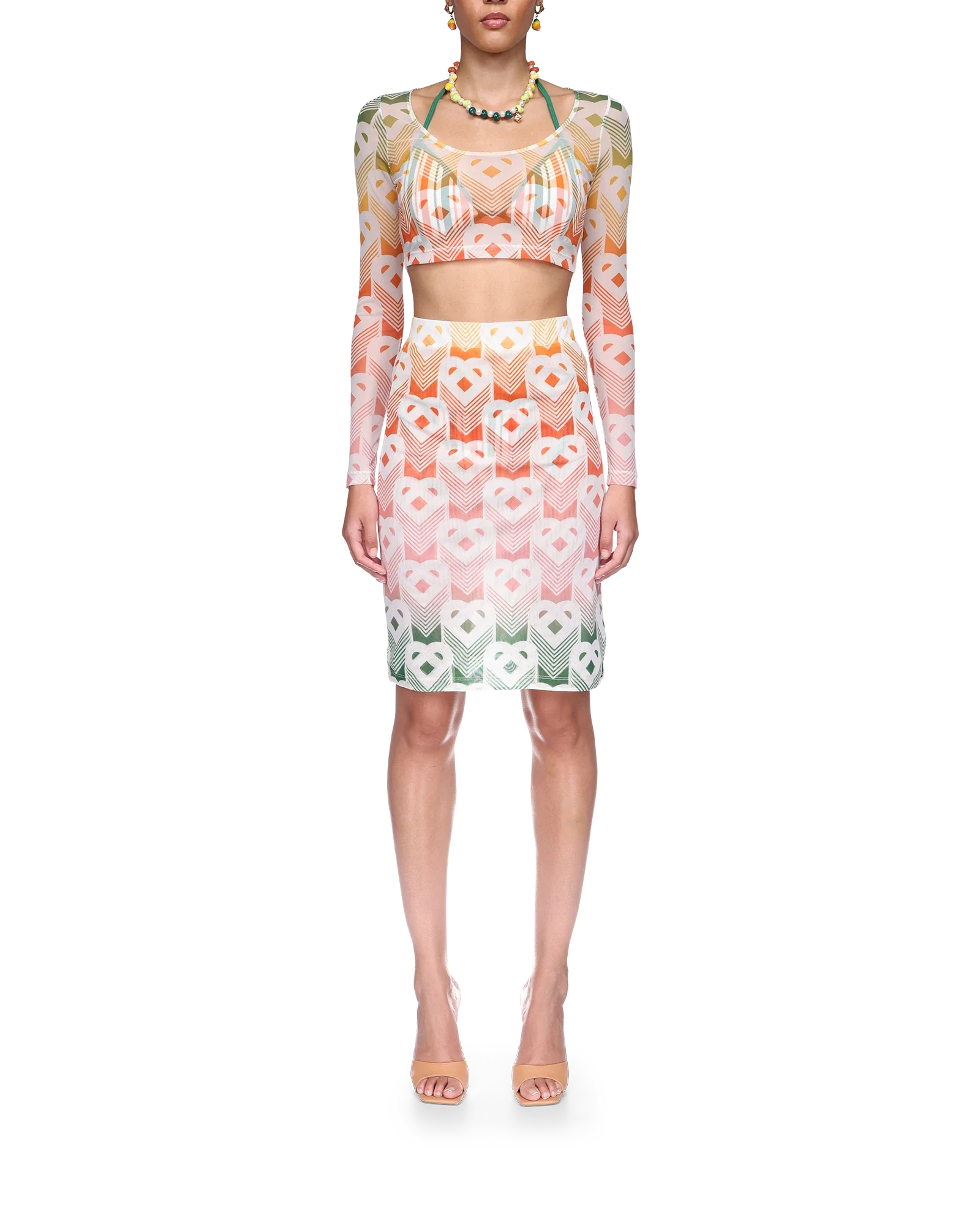 Gradient Heart Monogram Mesh Skirt - 图片 3