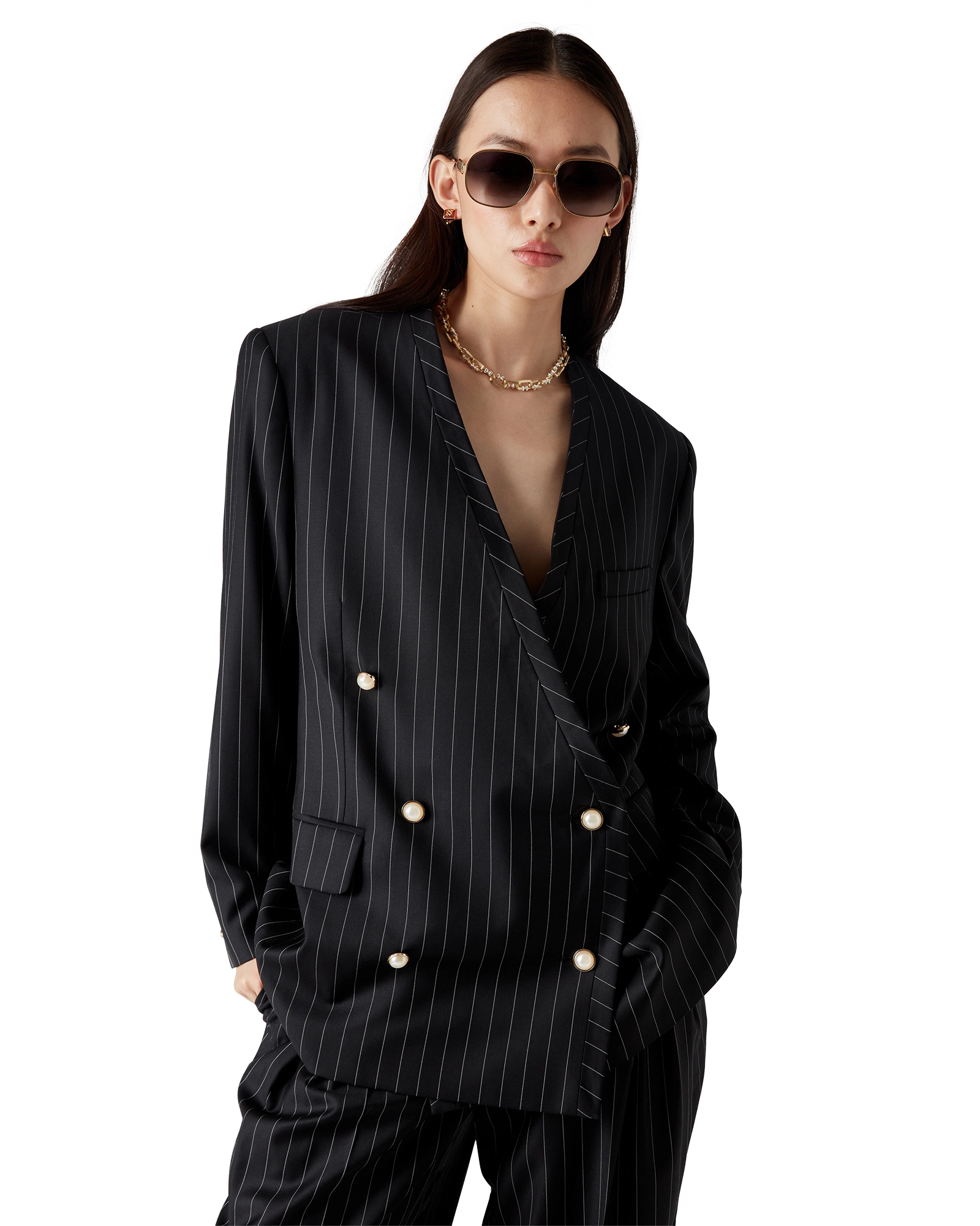 Wool Pinstripe Oversized Blazer - 图片 3