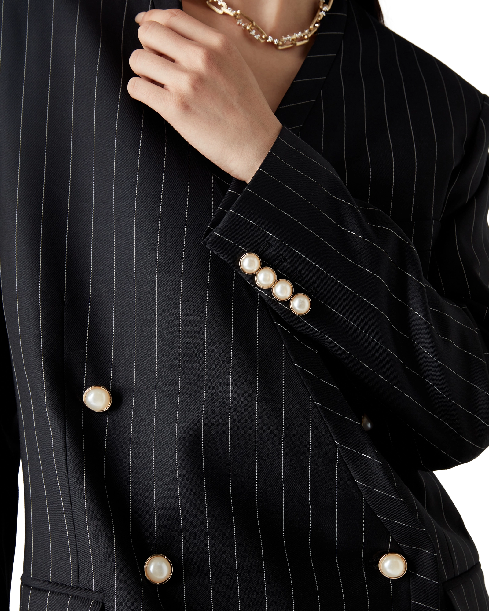 Wool Pinstripe Oversized Blazer - 图片 4