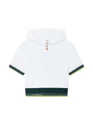 Textured Velour Tennis Cropped Hooded Top