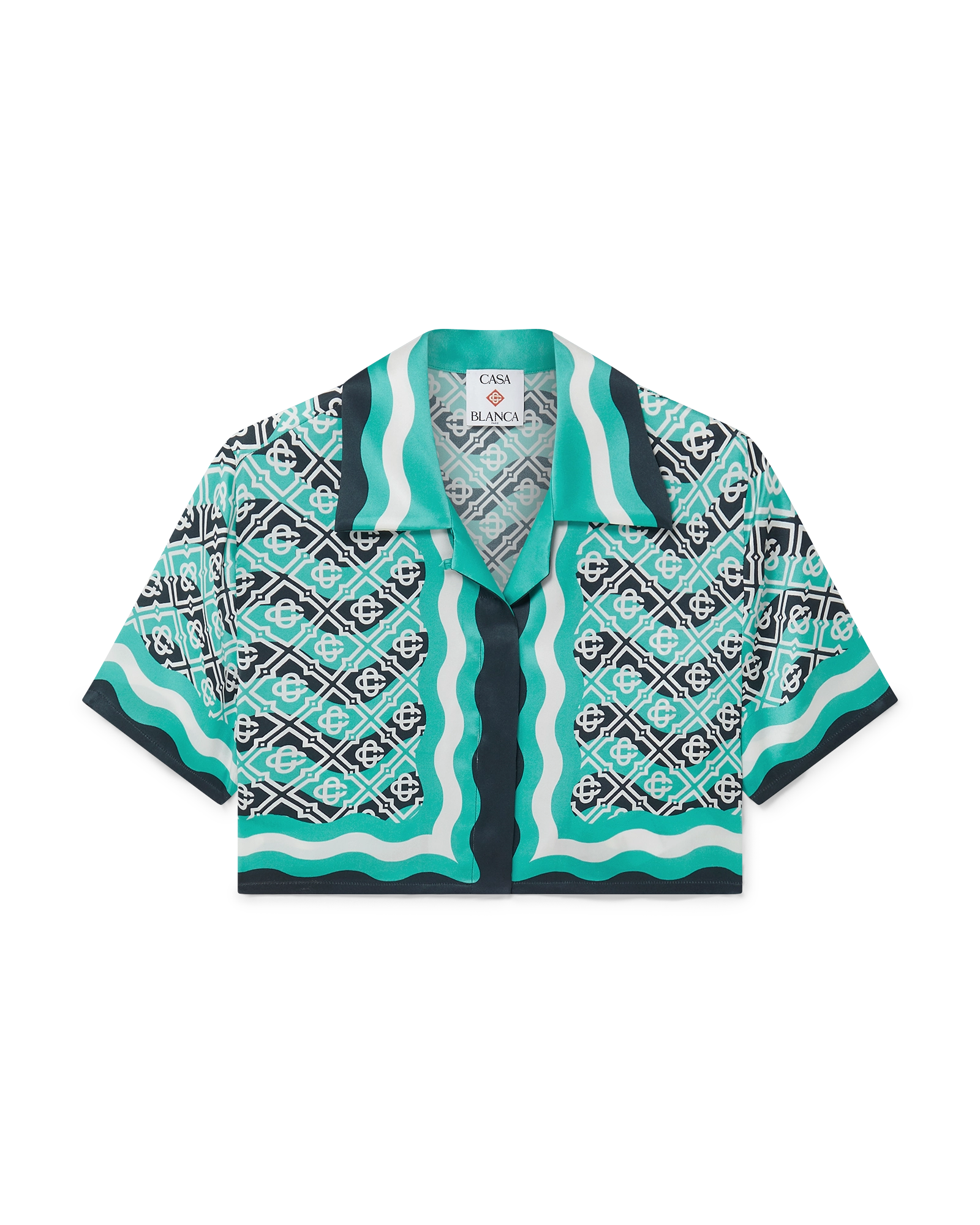 Monogram Wave Cropped Short Sleeve Silk Shirt