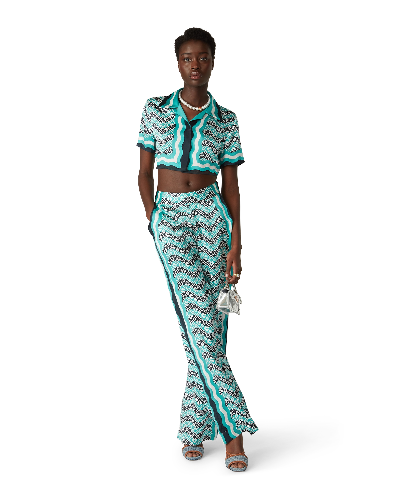 Monogram Wave Cropped Short Sleeve Silk Shirt - 图片 2