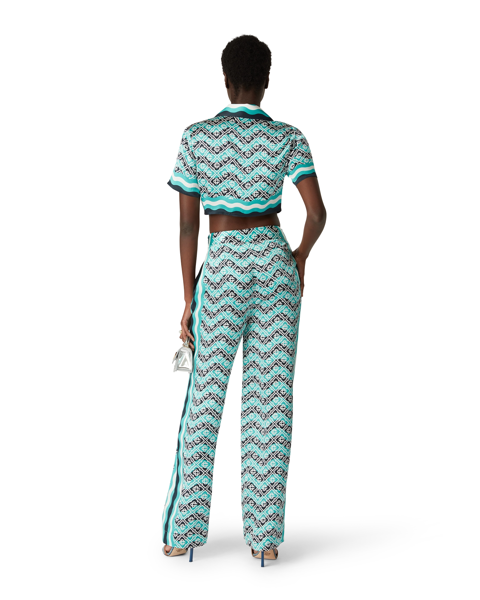 Monogram Wave Cropped Short Sleeve Silk Shirt - 图片 3