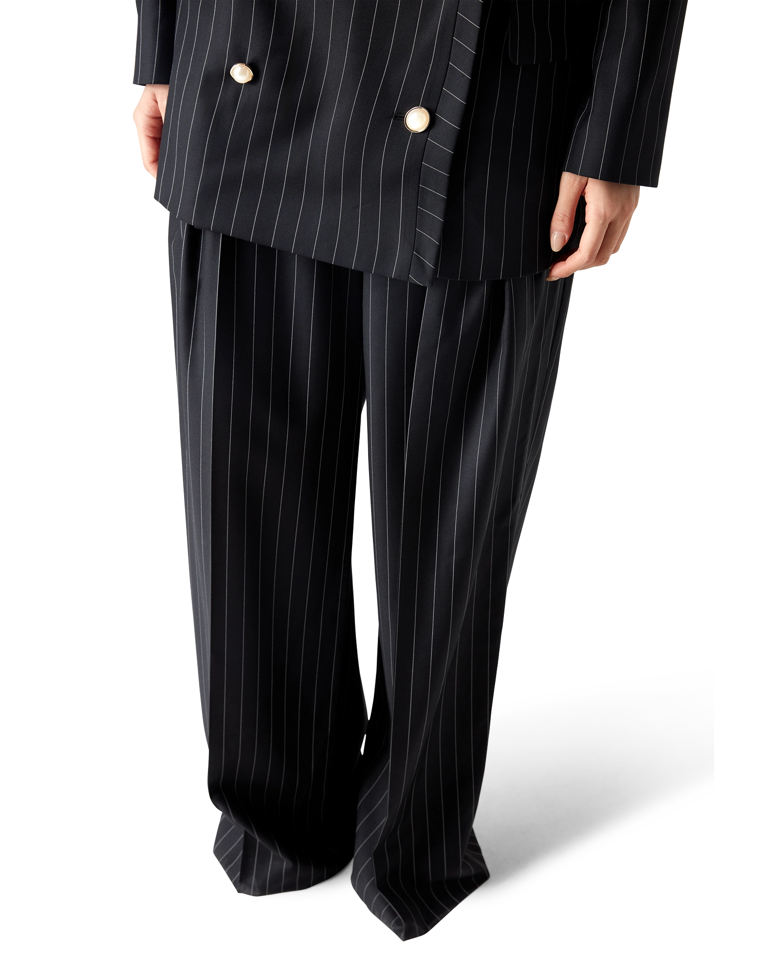 Wool Pinstripe Triple Pleat Tailored Trousers - 图片 3