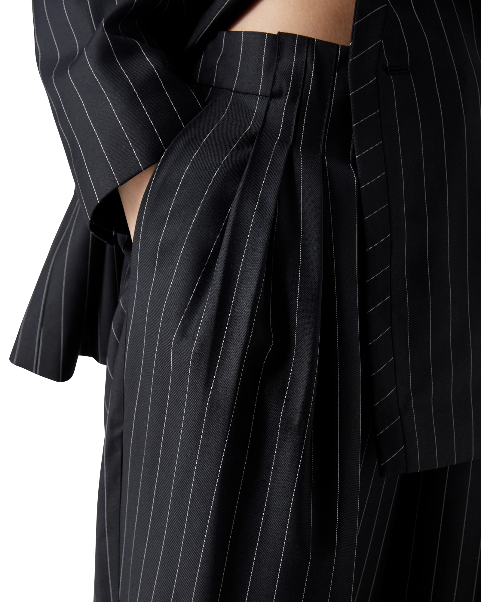 Wool Pinstripe Triple Pleat Tailored Trousers - 图片 4