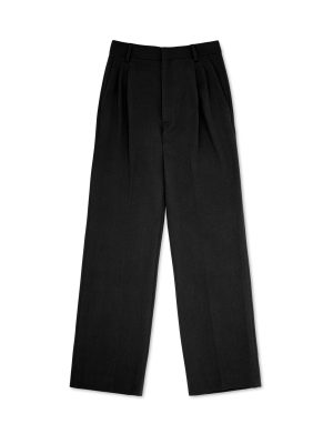 Black Merino Wool Pleated Trouser
